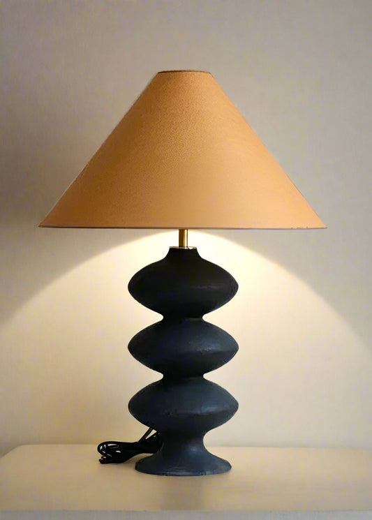 Modern Blue Sculptural Table Lamp with Warm Amber Shade