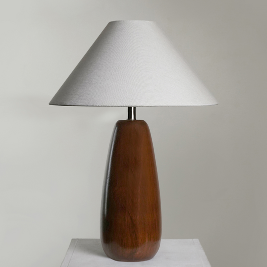 Natural Brown Polish Persian Lilac Table Lamp with Classic Linen Shade – Modern Elegance