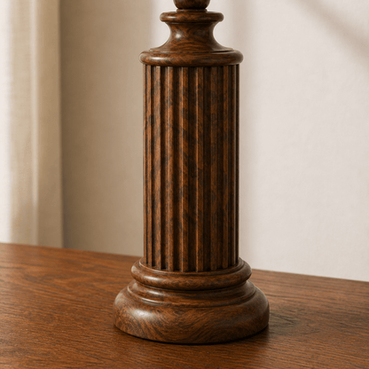 Fluted column wooden table lamp side view — natural solid wood table lamp Lahore Pakistan