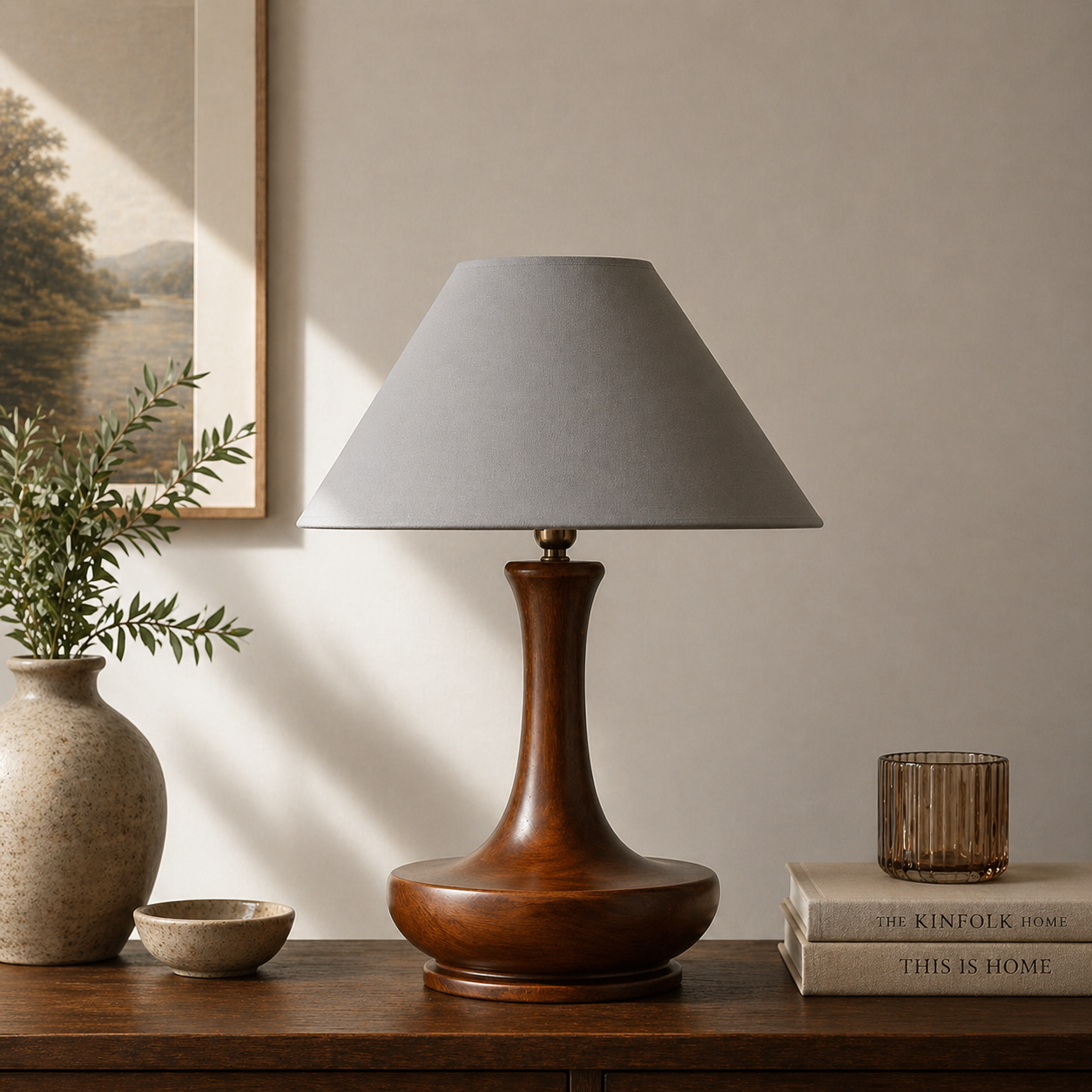 Artisan Contour Lamp: Handcrafted Walnut Finish with Natural Grain Wood Evoke