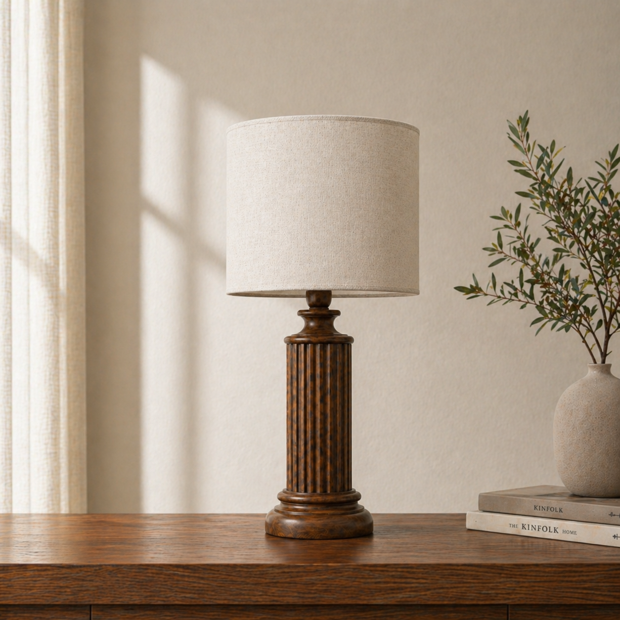 Fluted column wooden table lamp — minimalist handcrafted solid wood table lamp Wood Evoke Pakistan