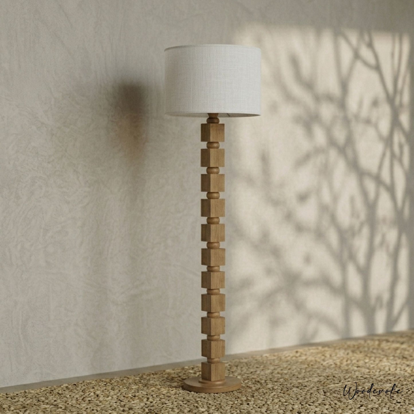 Cube wooden floor lamp — minimalist solid wood standing light for drawing rooms Wood Evoke Pakistan