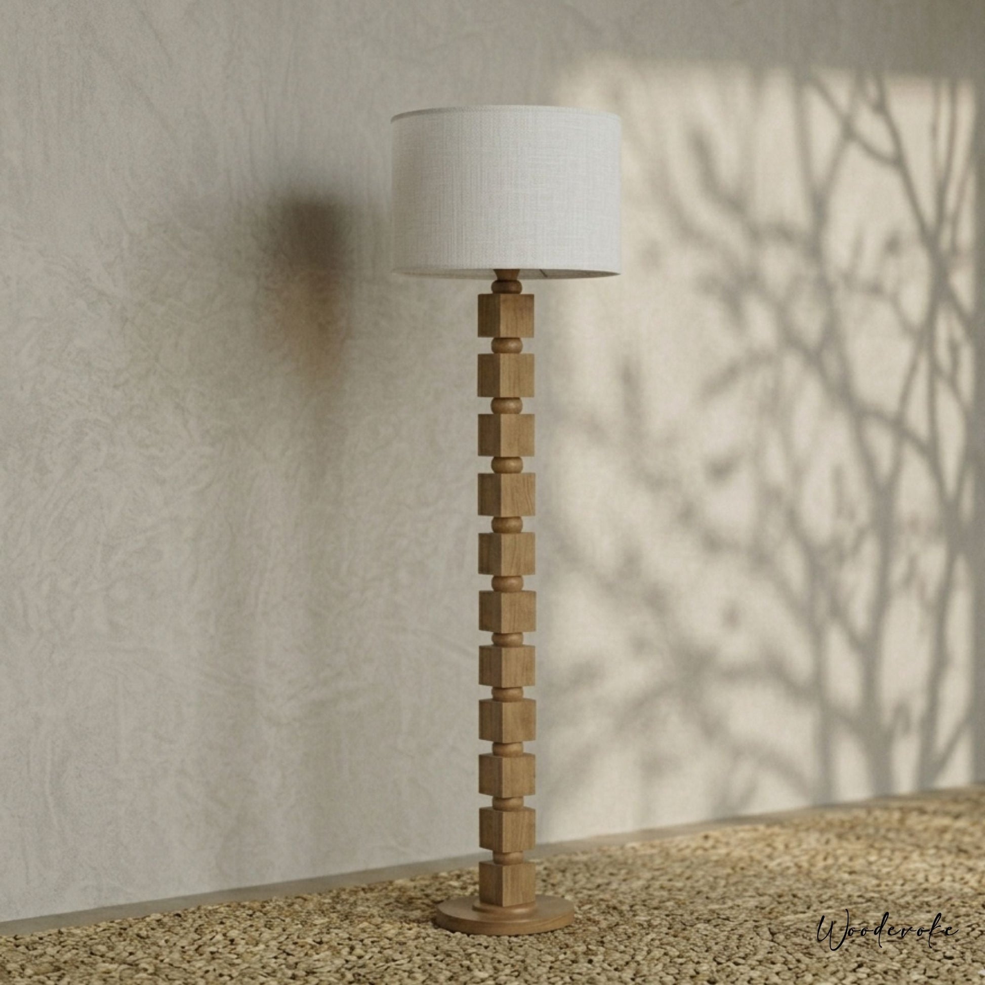 Cube wooden floor lamp — minimalist solid wood standing light for drawing rooms Wood Evoke Pakistan