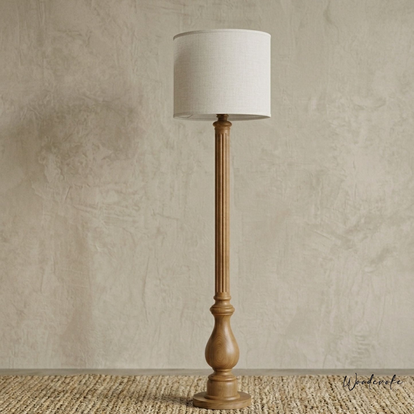 Fluted wooden floor lamp — hand-turned solid wood corner light for drawing rooms Wood Evoke Pakistan