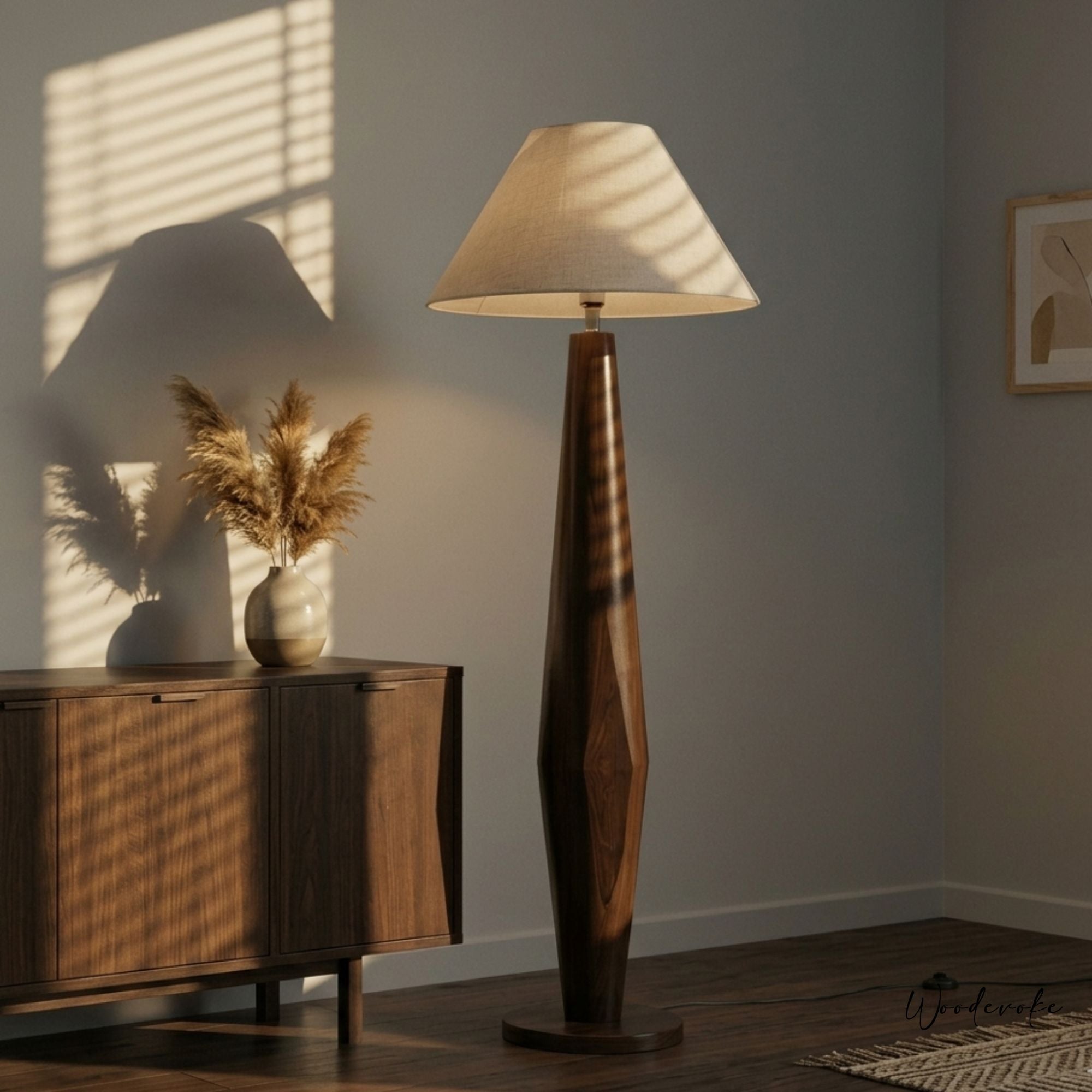 Handcrafted Faceted Wood Floor Lamp - Hand-Sanded Finish