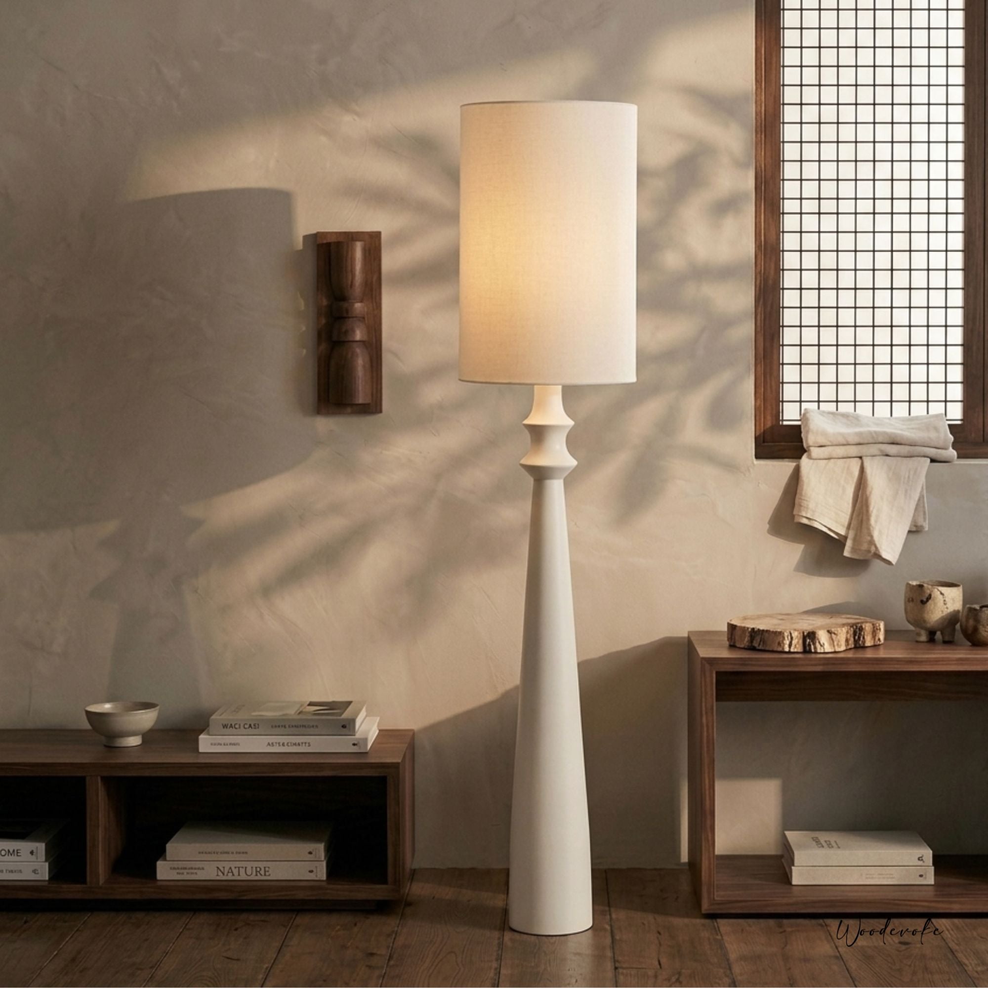 Handcrafted Ivory Tapered Floor Lamp - Luxury Scandinavian Design