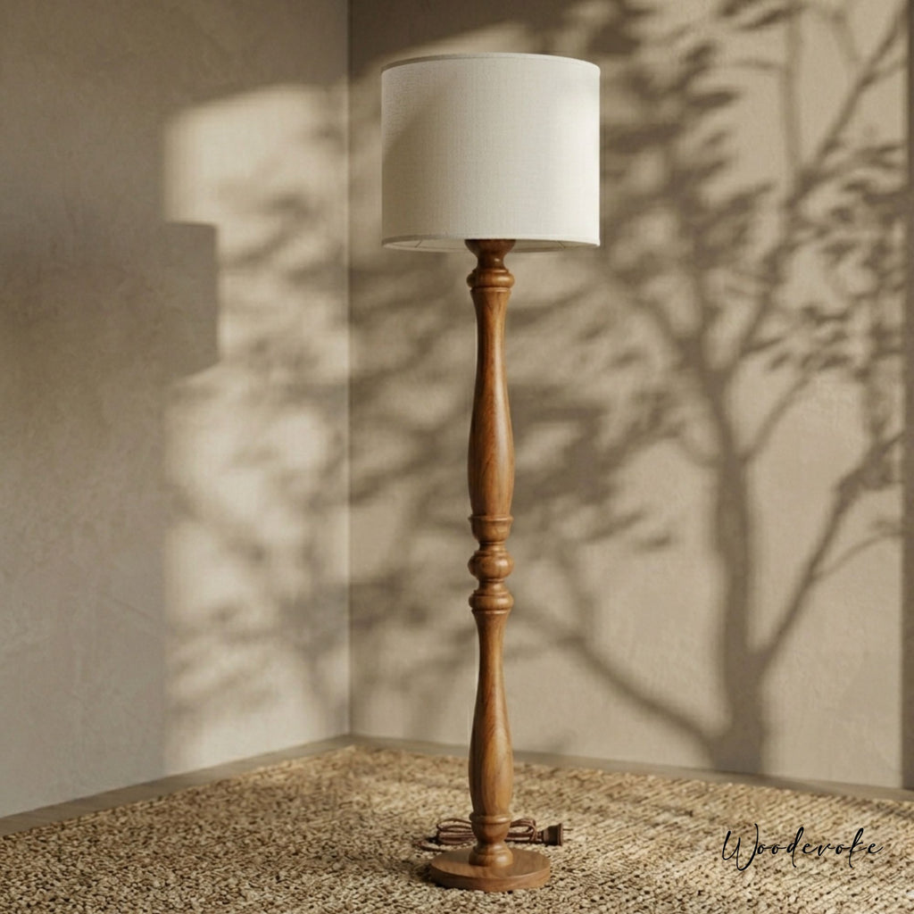 Handcrafted Solid Wood Floor Lamp – Sculptural Mid-Century Modern Design