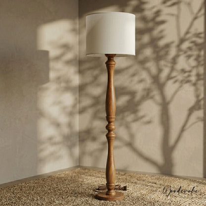 Solid wood spindle floor lamp — hand-turned natural matte grain wooden floor lamp Wood Evoke Pakistan