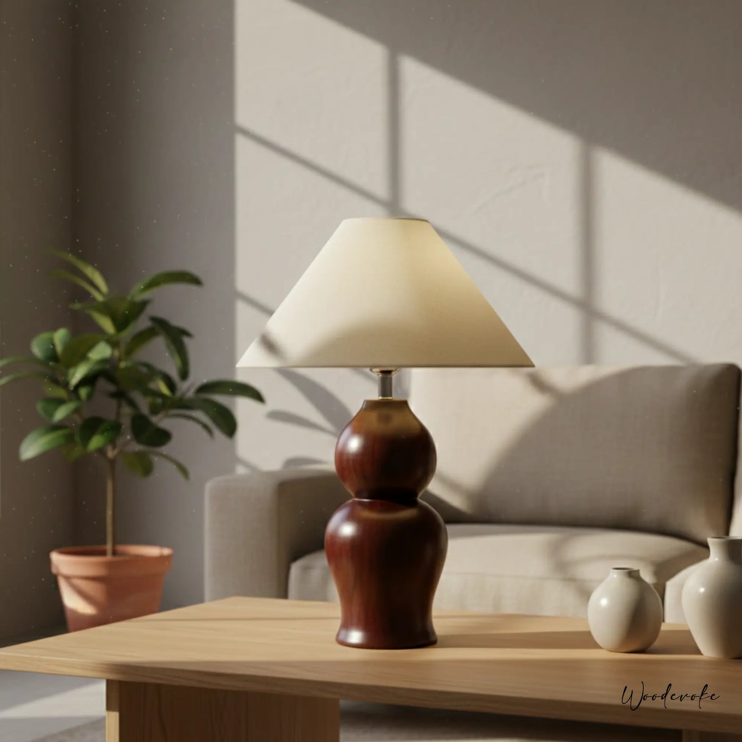 Midnight Glow solid brown wooden table lamp — handcrafted natural solid wood table lamp Wood Evoke Pakistan
