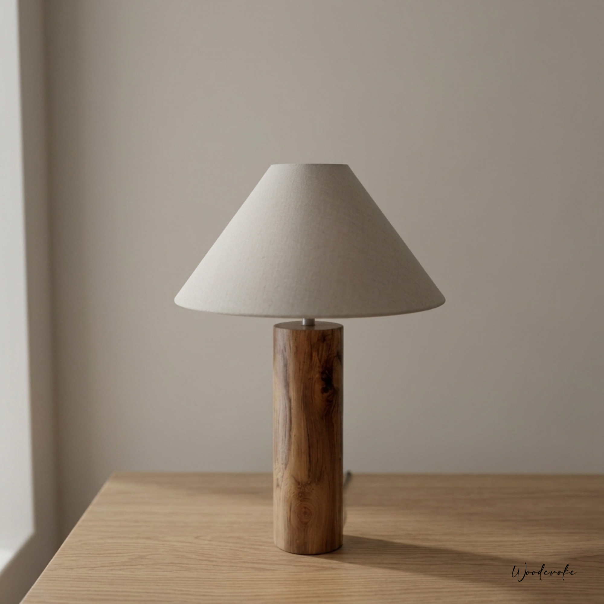 Natural Persian Lilac Cylinder Table Lamp with Linen Shade – Minimalist Design
