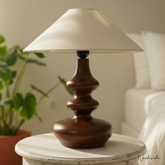 Elegant Curved Wood Table Lamp with Classic Shade – Modern Home Décor