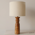 Rustic Red Wood Table Lamp with Linen Drum Shade