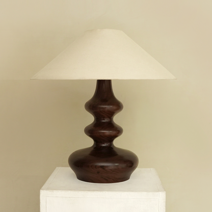 Elegant Curved Wood Table Lamp with Classic Shade – Modern Home Décor