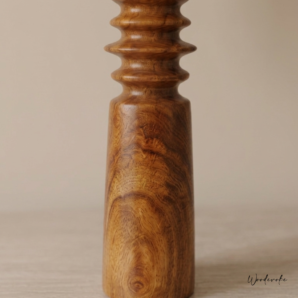 Rustic Red Wood Table Lamp with Linen Drum Shade