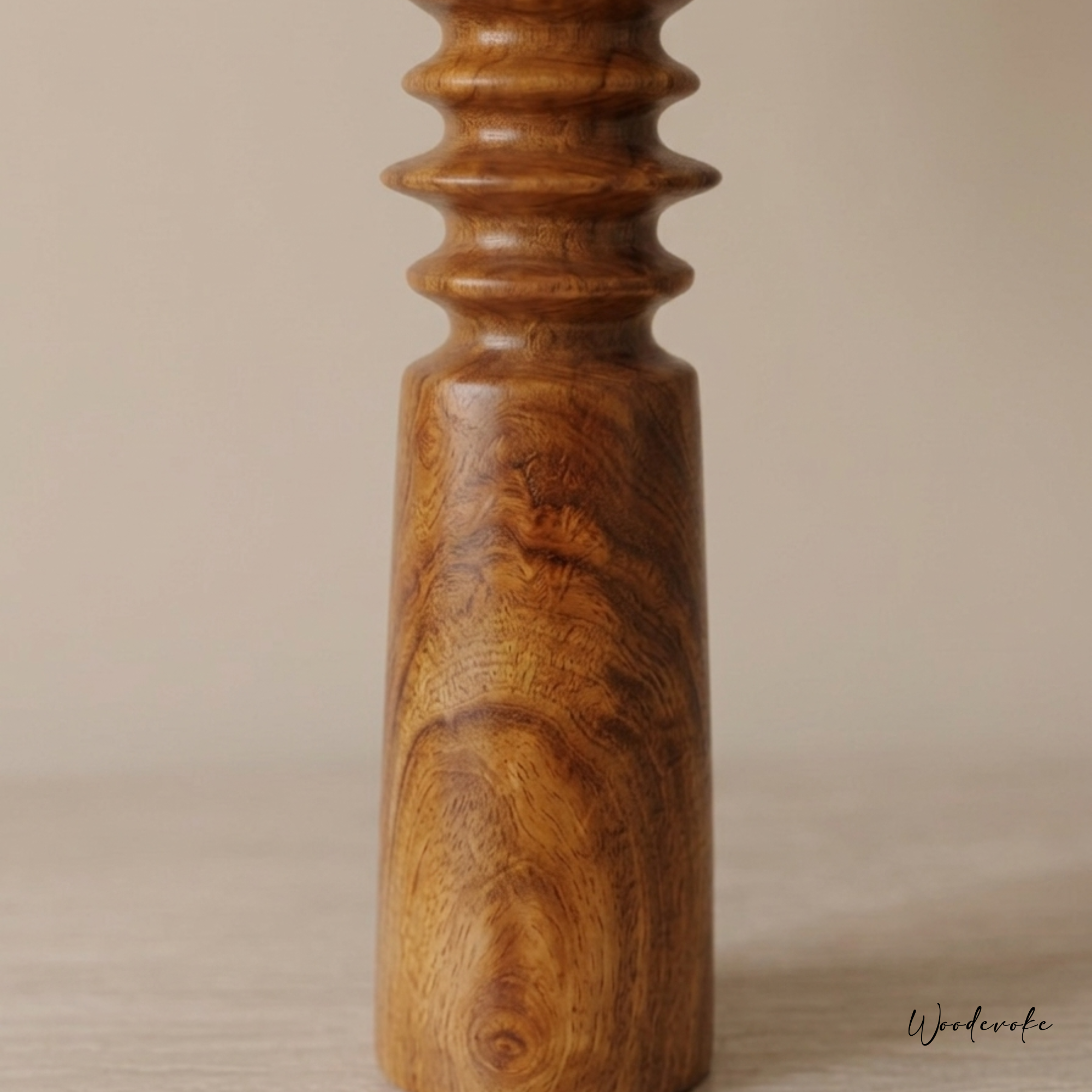Rustic Red Wood Table Lamp with Linen Drum Shade