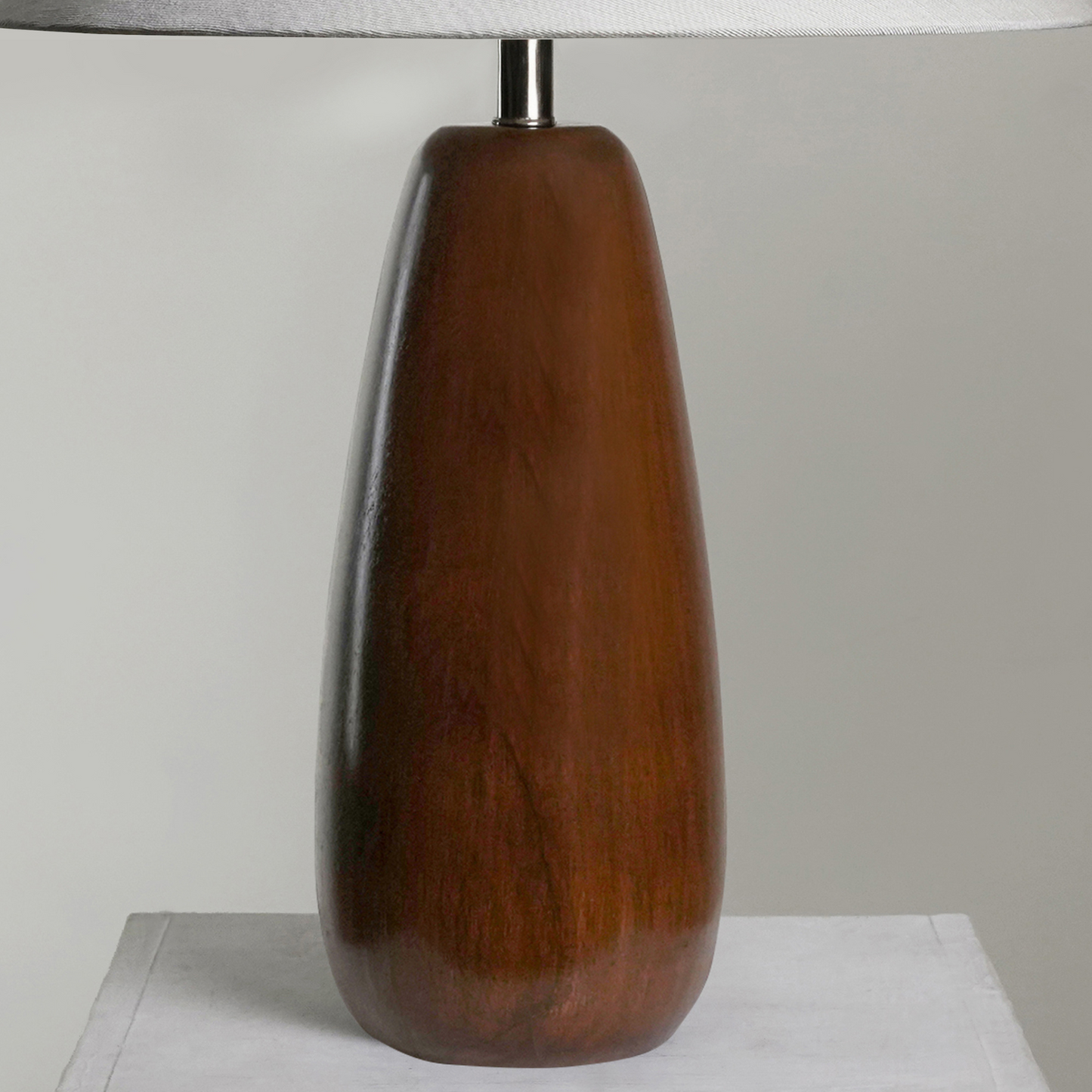 Natural Brown Polish Persian Lilac Table Lamp with Classic Linen Shade – Modern Elegance