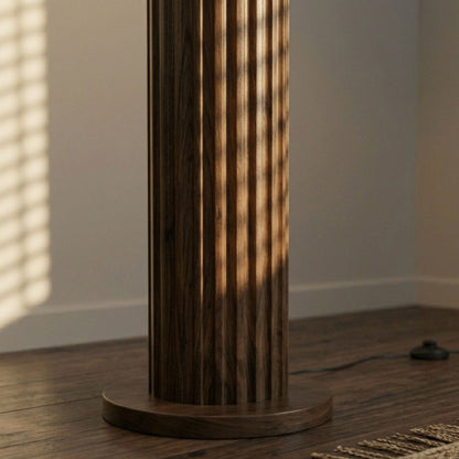 Fluted ribbed wooden floor lamp side view — solid natural wood floor lamp for homes Pakistan