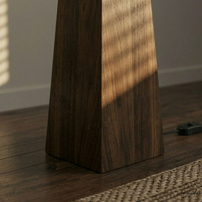 Pyramid wooden floor lamp side view — handcrafted solid natural wood floor lamp Lahore
