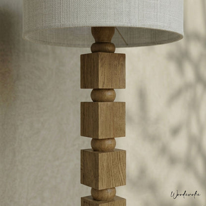 Wood cube floor lamp side view — handcrafted natural solid wood floor lamp Lahore Pakistan