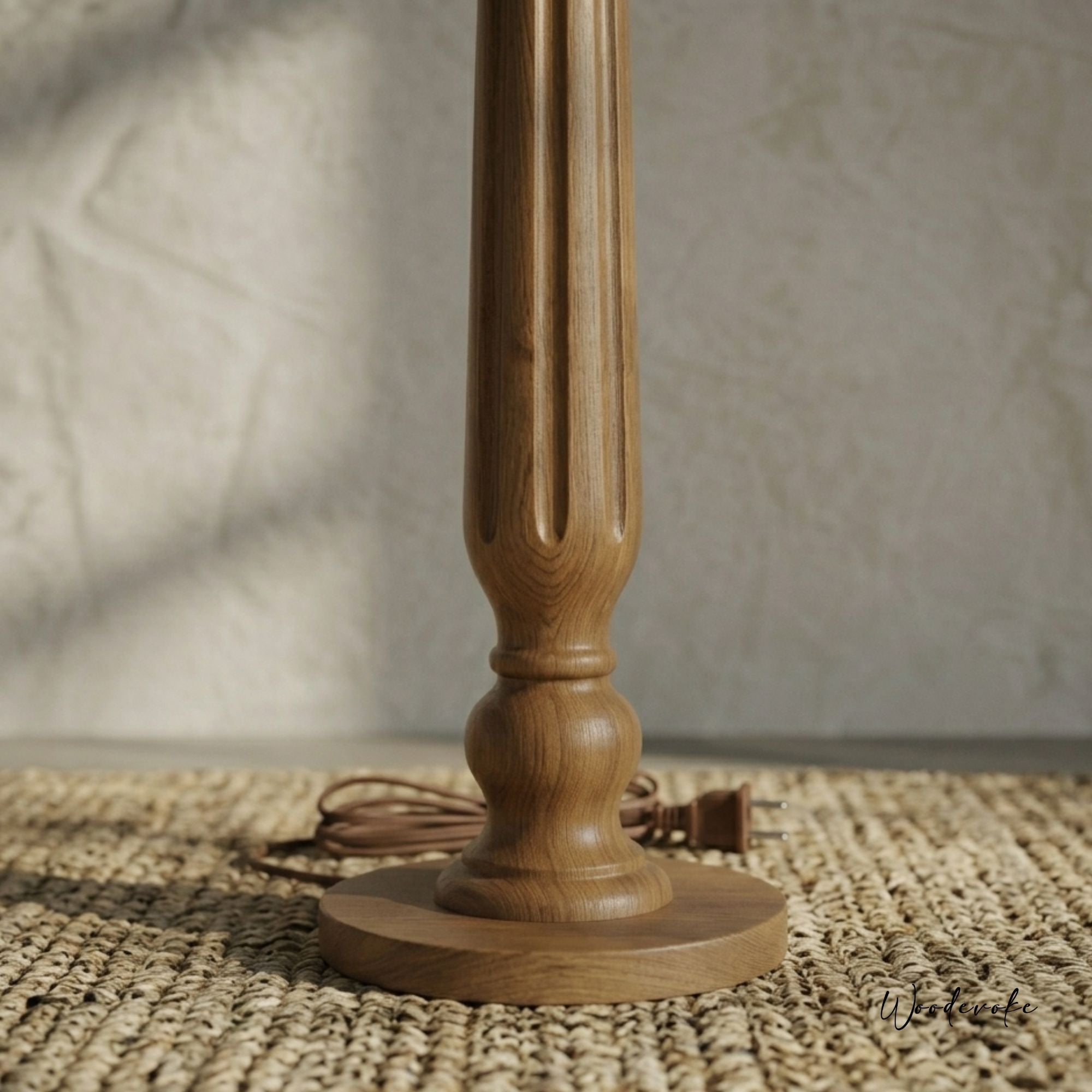 Modern Fluted Reeded Wood Floor Lamp | Hand-Turned Standing Light for Drawing Rooms