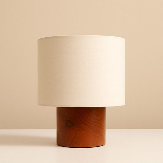 Rustic Wood Cylinder Table Lamp with Drum Shade – Natural Style