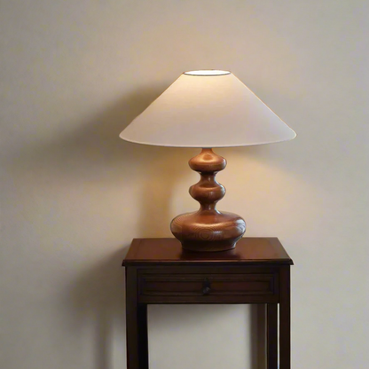 Elegant Curved Wood Table Lamp with Classic Shade – Modern Home Décor