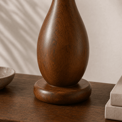 Alpine Pear wooden table lamp side view — Scandinavian design natural wood table lamp Lahore