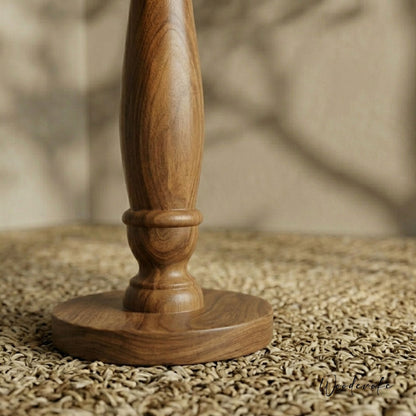 Spindle wooden floor lamp side view — solid natural wood standing lamp by Wood Evoke Lahore