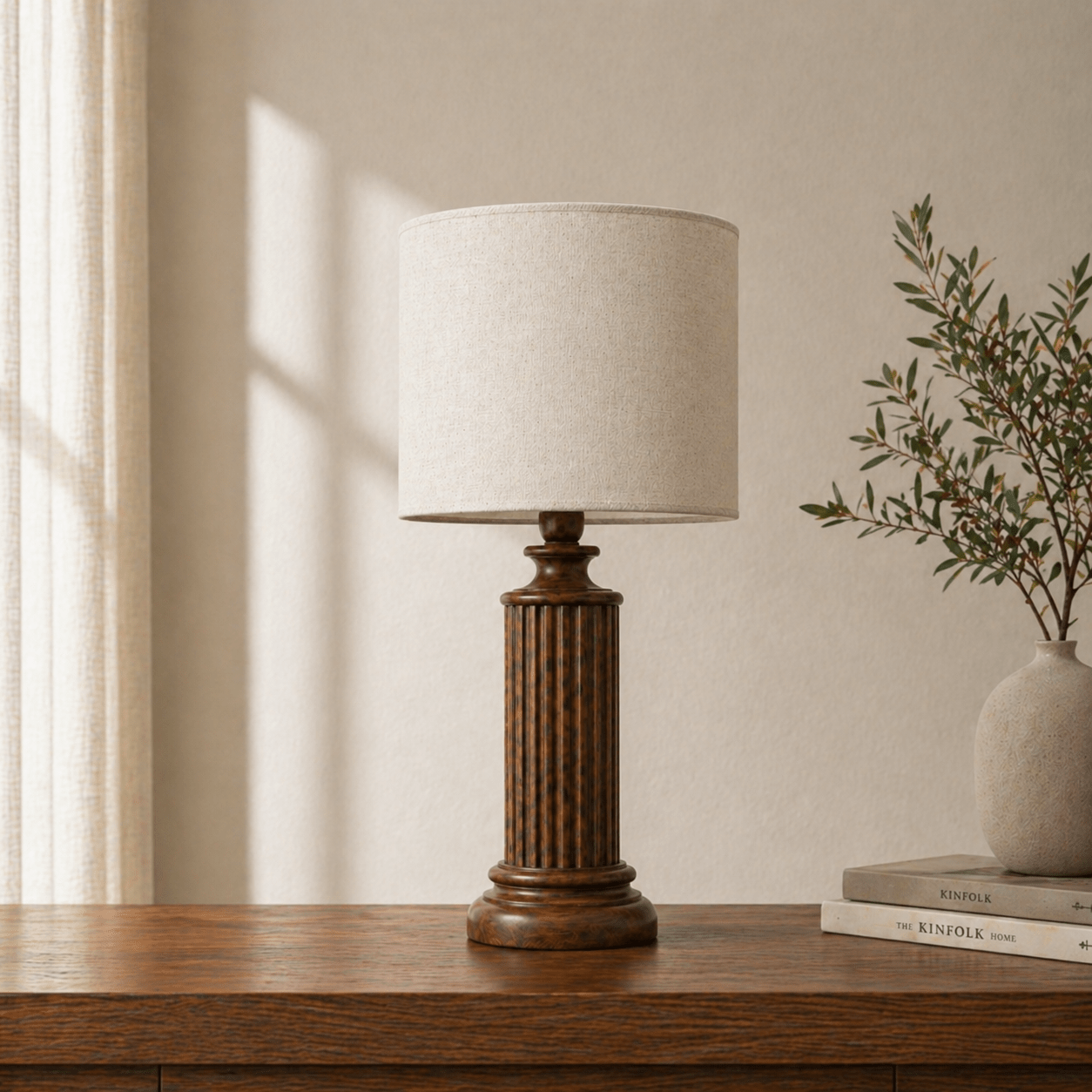 Fluted column wooden table lamp — minimalist handcrafted solid wood table lamp Wood Evoke Pakistan