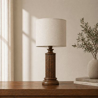 Fluted column wooden table lamp — minimalist handcrafted solid wood table lamp Wood Evoke Pakistan