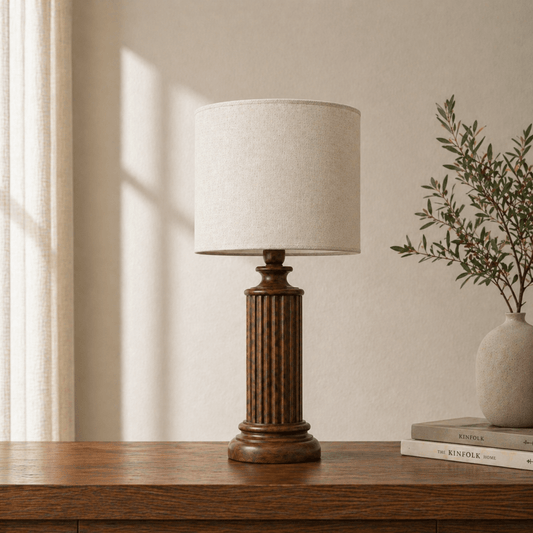 Fluted column wooden table lamp — minimalist handcrafted solid wood table lamp Wood Evoke Pakistan