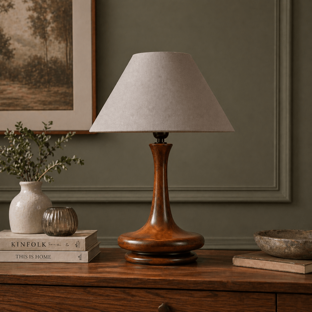 Graceful flute wooden table lamp — minimalist handcrafted solid wood table lamp Wood Evoke Pakistan