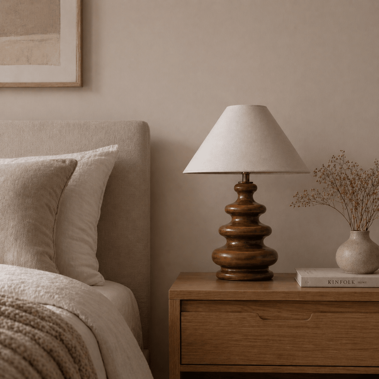 Ribbed totem wooden table lamp — handcrafted natural wood grain solid wood table lamp Wood Evoke Pakistan