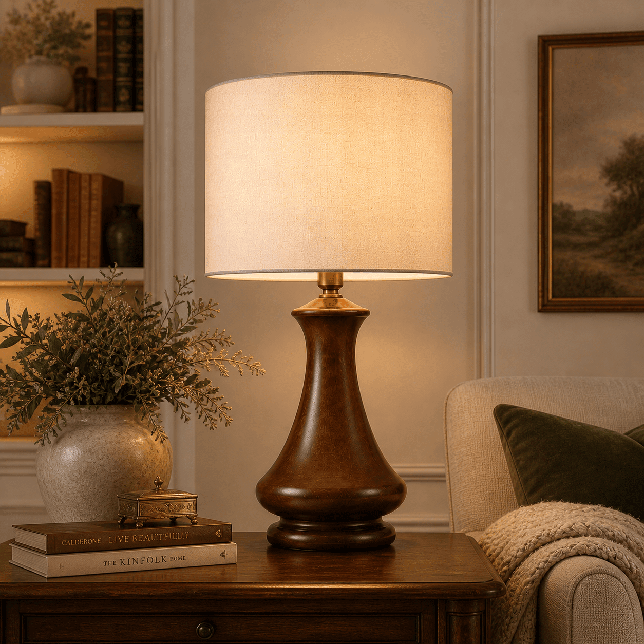 Tapered flare wooden table lamp — minimalist handcrafted solid wood table lamp Wood Evoke Pakistan