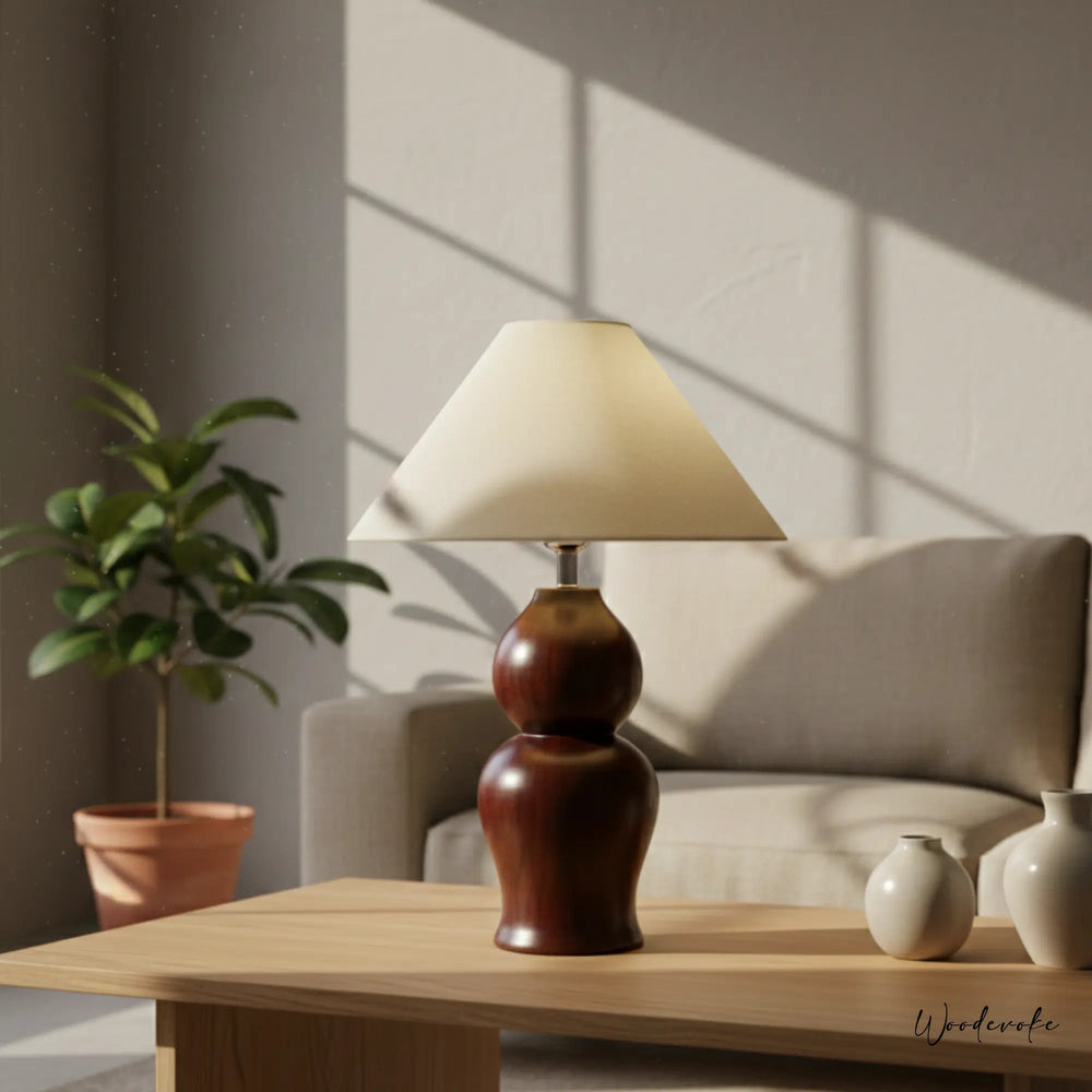 Midnight Glow | Solid Brown Wood Table Lamp