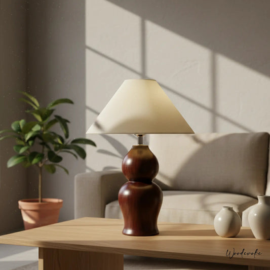 Midnight Glow solid brown wooden table lamp — handcrafted natural solid wood table lamp Wood Evoke Pakistan