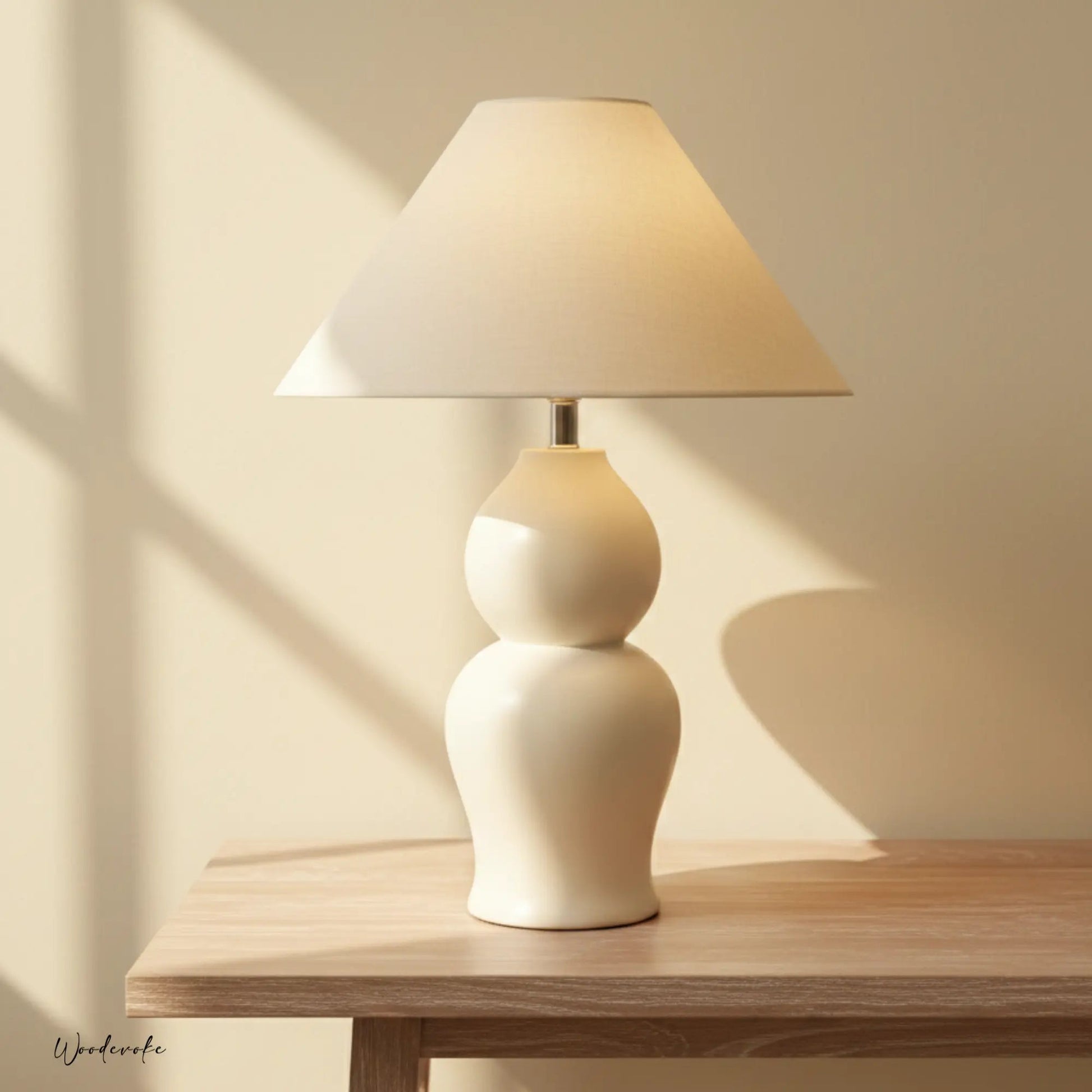 Midnight Glow white wooden table lamp — solid wood bedside table lamp Wood Evoke Pakistan