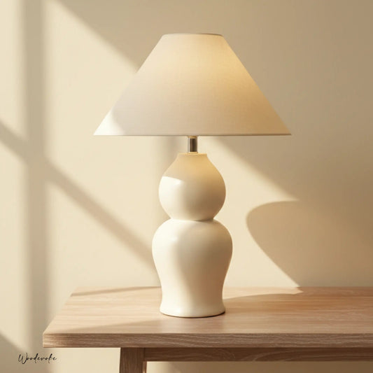Midnight Glow white wooden table lamp — solid wood bedside table lamp Wood Evoke Pakistan