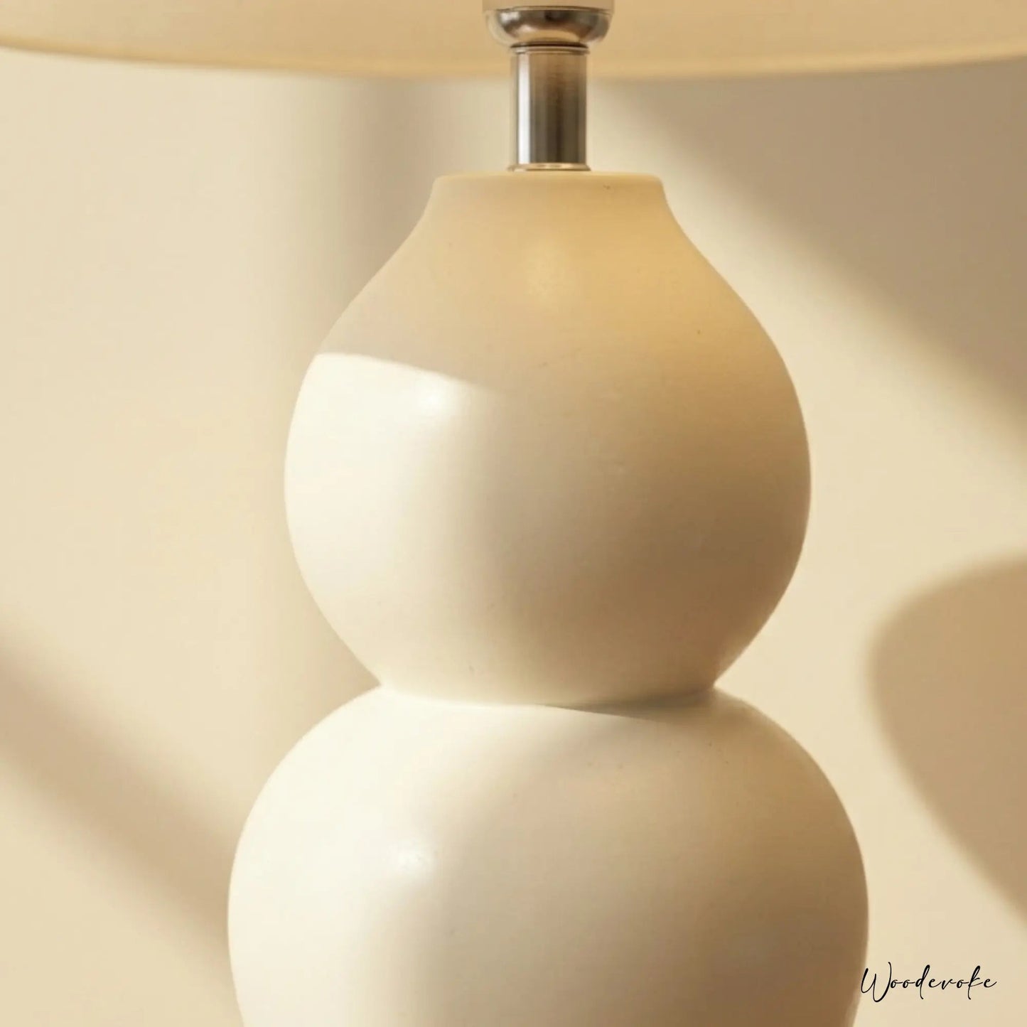 White bedside wooden table lamp side view — handcrafted natural wood table lamp Wood Evoke