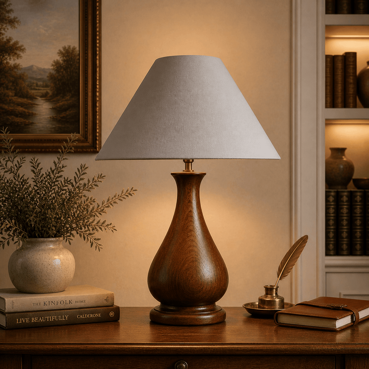 Sculpted Lyre wooden table lamp — high-end Scandinavian solid wood table lamp Wood Evoke Pakistan